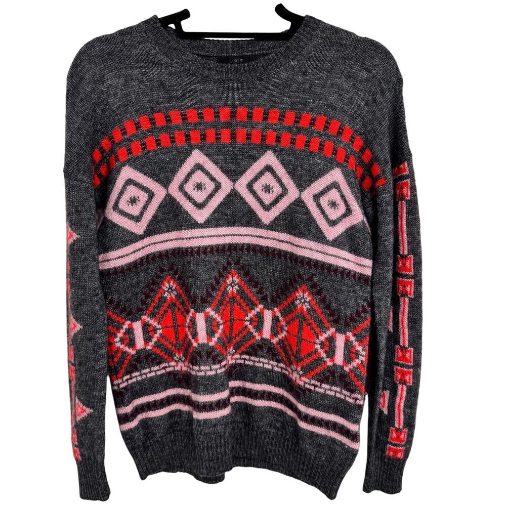 J Crew Womens Wool Blend Fair Isle Nordic Sweater Small Preppy Cabincore Cozy